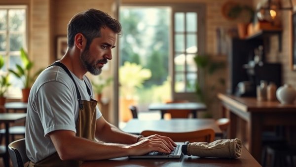 Man in cafe working on laptop related to Capital One Venture X Business 400,000-mile bonus.