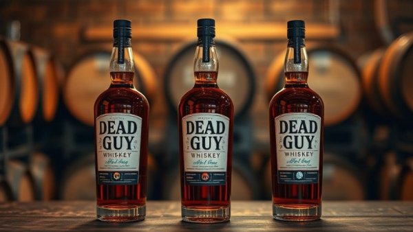Dead Guy Whiskey bottles displayed in rustic Rogue Ales setting, highlighting the brand.