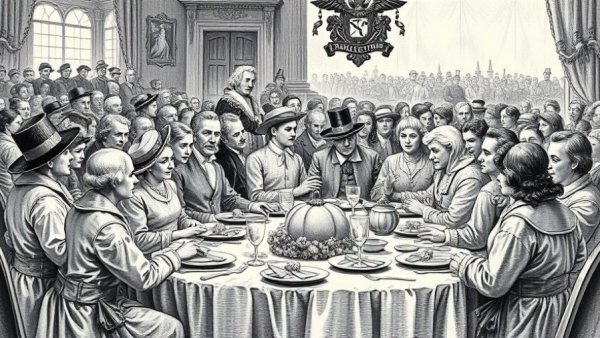 Historic Thanksgiving image depicting unity and democracy.