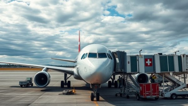 Swiss Airlines plane being loaded at airport, enhancing inflight experience.