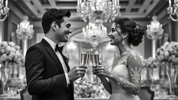 Bali destination wedding planning elegant couple toast reception.