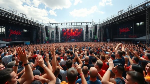 Rock and Roll Family Bonding: Crowd cheering at outdoor concert.