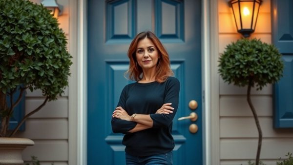 Confident woman at a blue door, Tough Love with Abigail Shrier