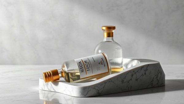 Luxury tequila in marble bottle on elegant pedestal.