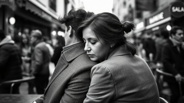 Couple at a cafe reflect complexities of modern marriage.