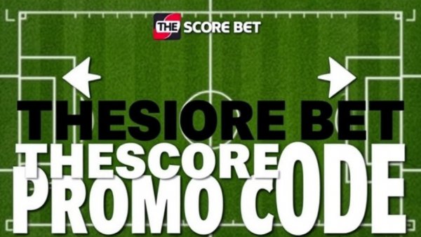 theScore Bet Promo Code graphic with arrows and app logo on football field background.