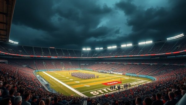Eagles stadium at night with fans and teams warming up.