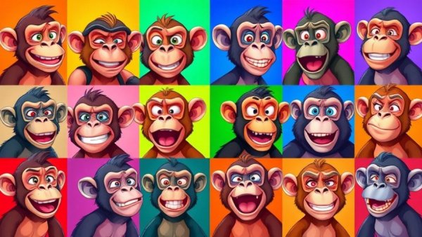Colorful cartoon apes representing NFT market collapse.