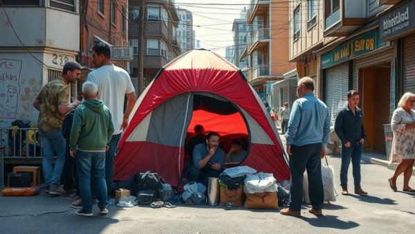 Kensington homeless encampment sweep, people and tents on the street.