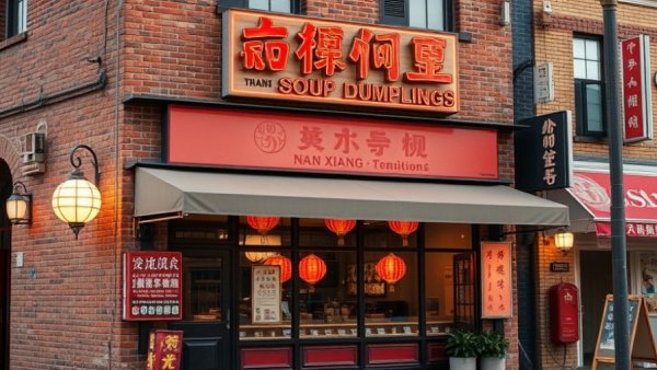 Nan Xiang Soup Dumplings restaurant in Newark with brick facade