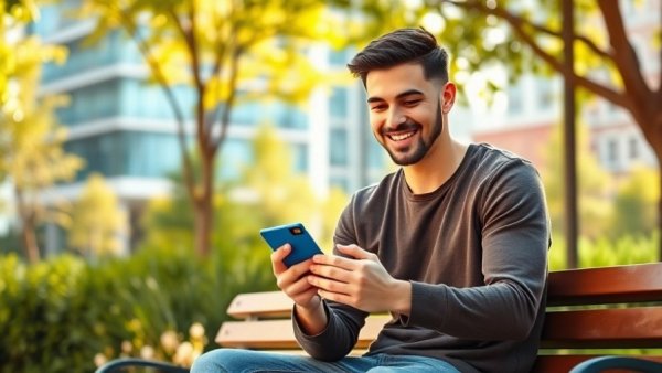 Man using smartphone and credit card in park, Capital One Venture X Rewards card.