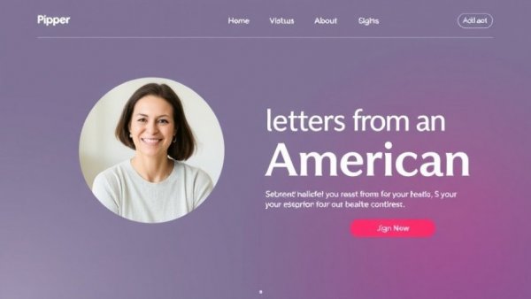Minimalist newsletter page with smiling woman and 'Letters from an American'.