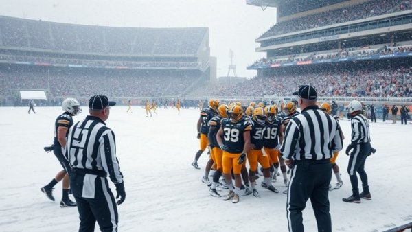 Army-Navy Betting Promos: Snowy football game with players and referees.