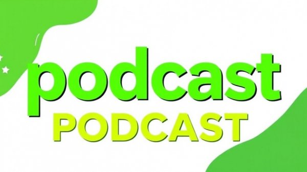 Vibrant bold green typography promoting stock market podcast title.