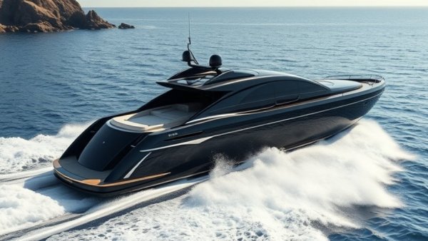 Riva Cento yacht speeding on ocean with rocky coastline.