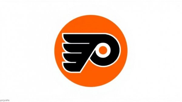 Iconic Philadelphia Flyers logo with orange circle on black.