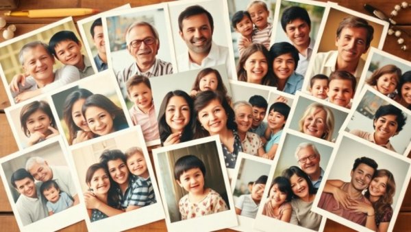 Nostalgic family photos showcasing cherished moments.