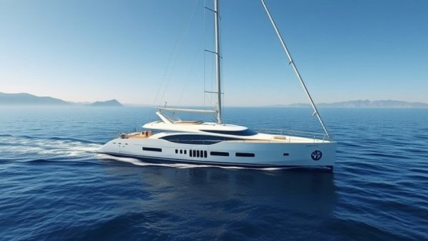 Luxurious Orient Express sailing yacht 2027 on serene waters.
