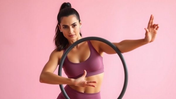 Confident woman practicing Pilates classes in January, holding a yoga circle.