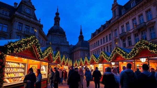 Festive Philadelphia New Year's Eve 2026 market scene with lights.