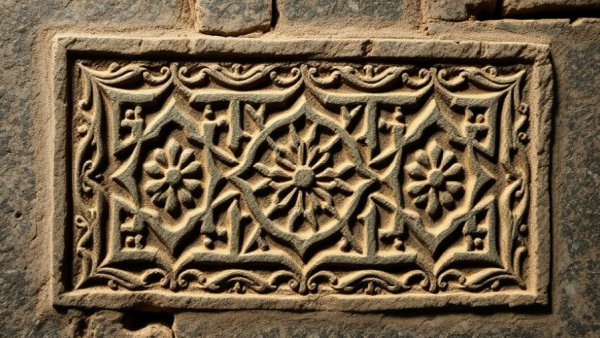 Ancient carved stone with geometric pattern, Return of Antiquities.