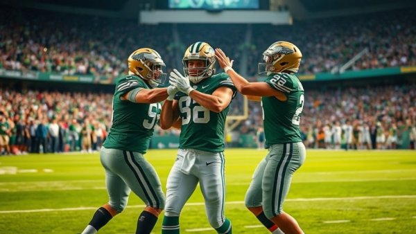 Eagles players celebrating during a 2025 game, showcasing team unity.