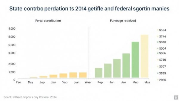Data chart of states' federal contributions and receipts 2024, infographic.