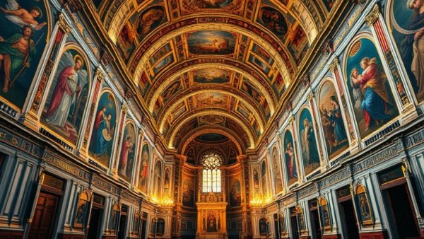 Interior of a must-see chapel in Italy with stunning frescoes and ornate details.