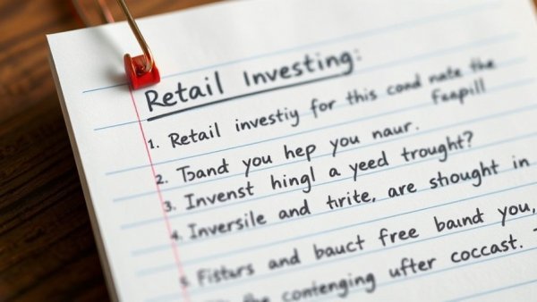 Retail investing tips handwritten on index card with red paperclip.