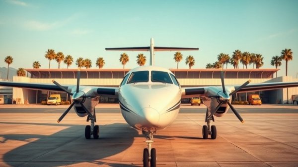 JSX turboprop at Santa Monica Airport, clear evening sky.