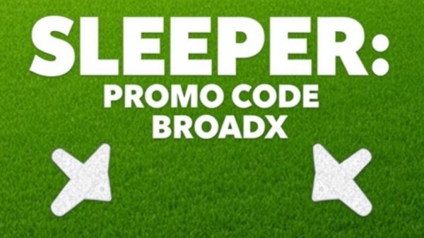 Sleeper promo code BROADXL graphic with green background and arrows.