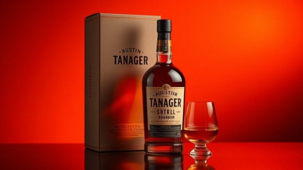 Still Austin Tanager Cigar Blend Bourbon bottle with box and glass.