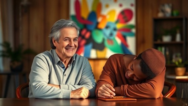 Mature couple in a warmly lit room, illustrating interfaith marriage challenges.
