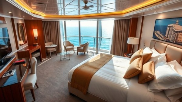 Luxurious Disney Cruise Line concierge level stateroom with ocean view.