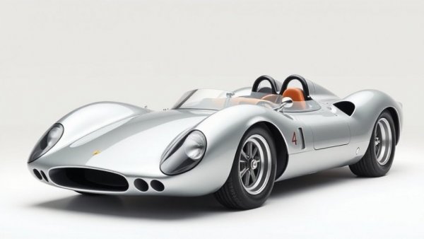 Sleek silver race car showcased in RM Sotheby’s record breaking car auctions.