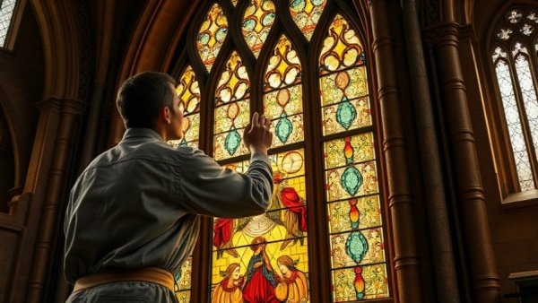 Person cleaning stained glass window in Philadelphia highlights recap.
