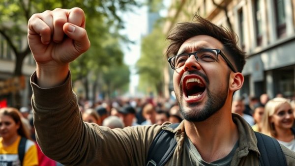 Venezuelan Democracy Support protester with raised fist.