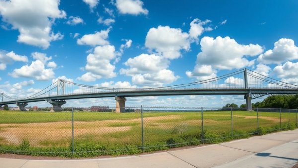 View of Girard Point Bridge spanning skyline, bright day, no repairs shown.