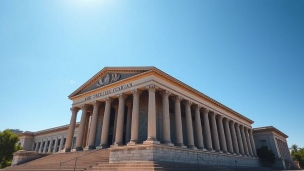Neoclassical building with large columns on a sunny day.