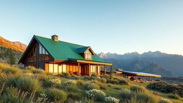 Luxury Living in Utah: Modern house with green roof in mountains.