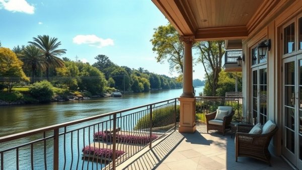 Waterfront properties in Hamburg with scenic river view from a balcony.