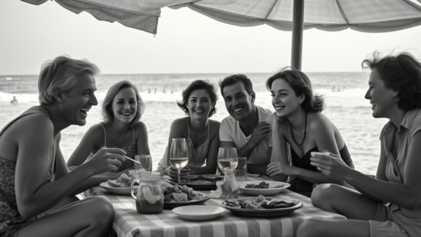 Family gathering at beach picnic balancing family ties and personal fulfillment