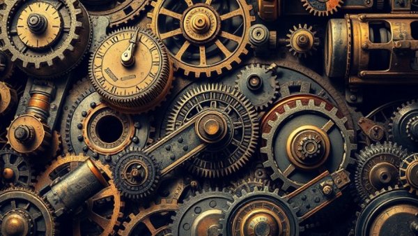 Vintage economic illustration depicting complex machinery with auction psychology theme.