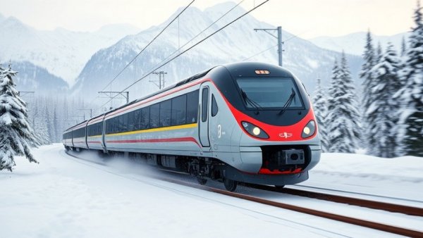 Eurostar Snow Train speeding through snowy French Alps