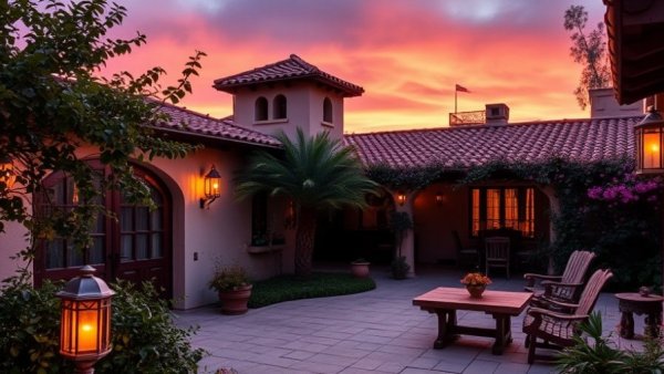 Palacio del Rio estate in Southern California at sunset