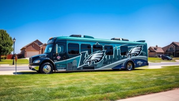 Hummelstown Eagles Party Bus for Sale parked with Eagles logos.