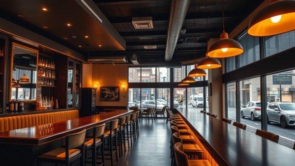 Chic West Village bar and dining area with warm lighting.