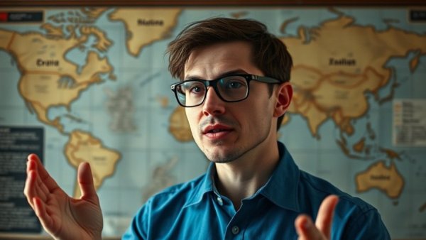 Focused individual discussing 'killing of Alex Pretti' with map.