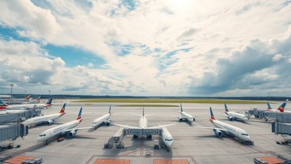 Airplanes parked at airport terminal, airline refund policies concept.