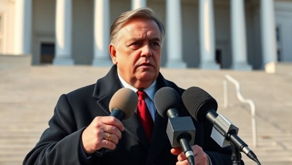 Politician speaking at press event on immigration politics